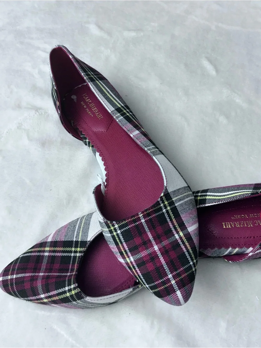 Isaac Mizrahi Women’s Red Black White Plaid Pointed-Toe Flats Size 10